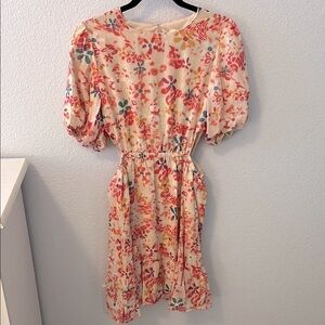 Umgee Orange Pink Below Knee Sundress Puff Sleeve
